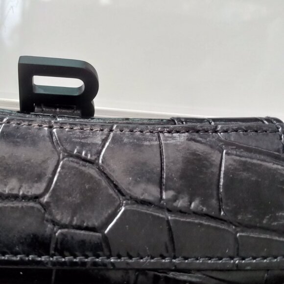 Balenciaga Mini Hourglass Black Croc Embossed Top Handle Crossbody Bag - Picture 10 of 12